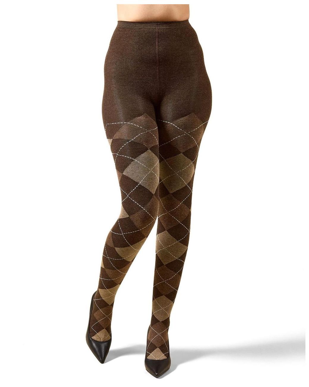 Memoi Brown Textured Argyle Patterned Sweater Tights