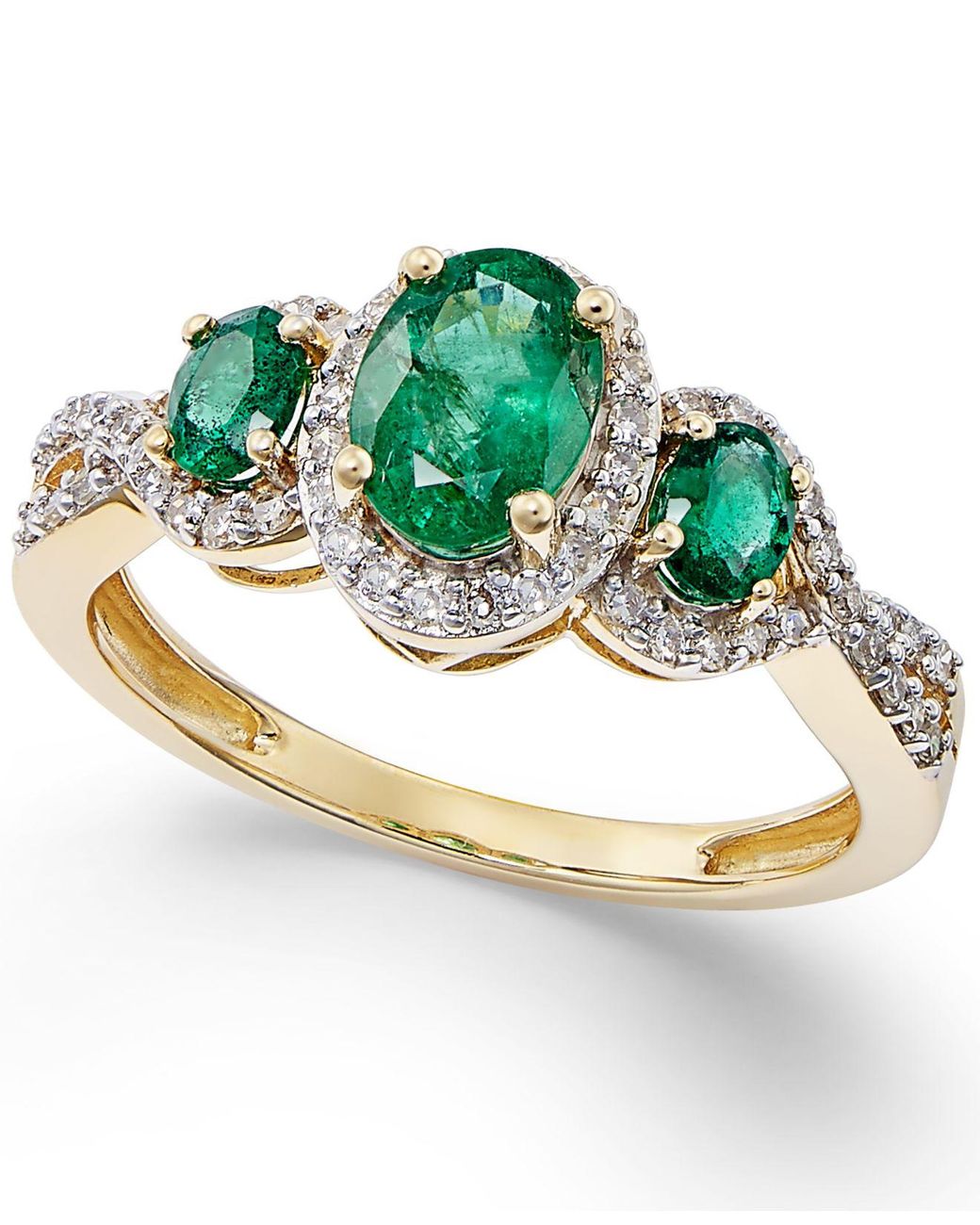Macy's Emerald (1 Ct. T.w.) And Diamond (1/4 Ct. T.w.) Threestone Ring