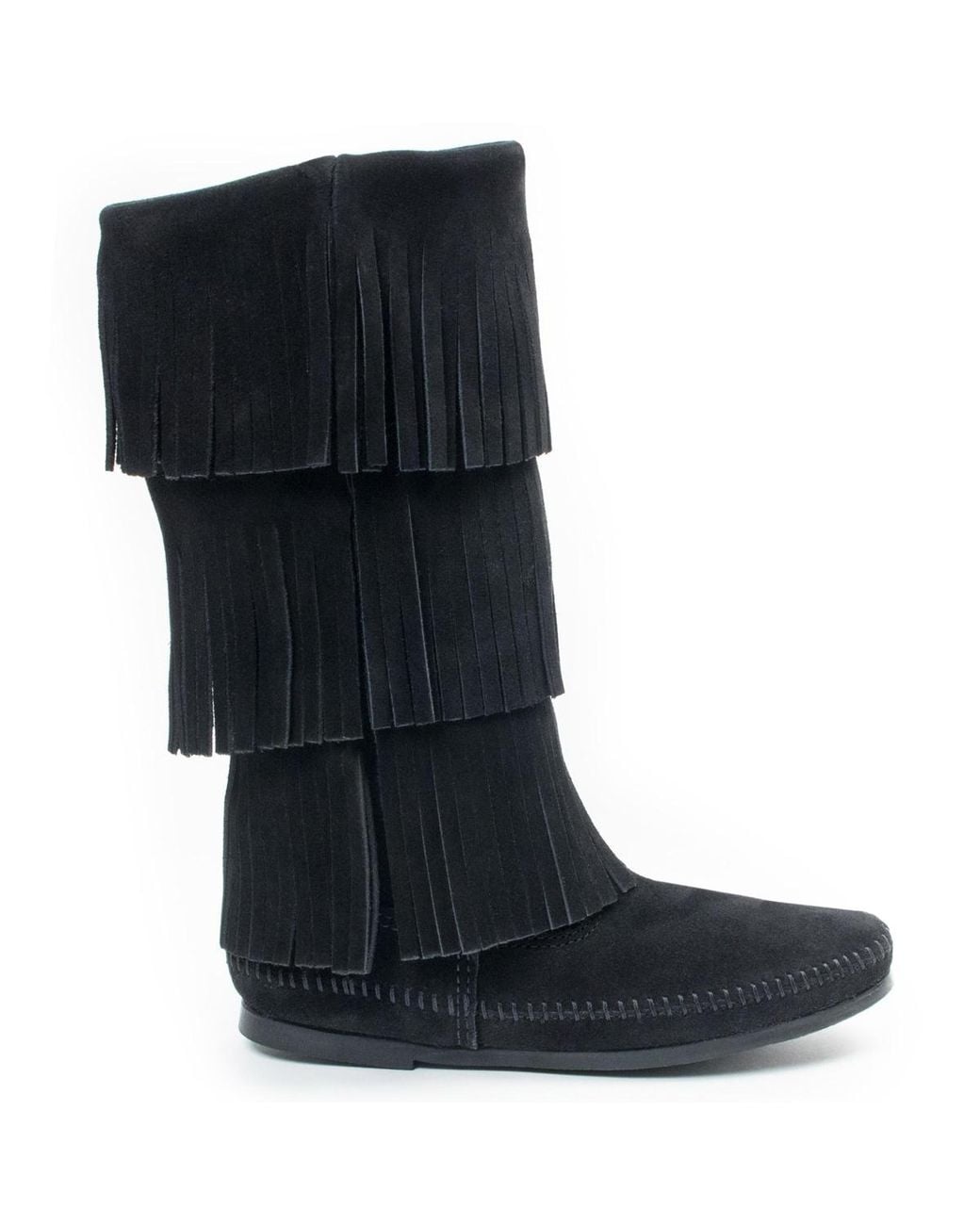 Minnetonka Black 3-layer Fringe Boot