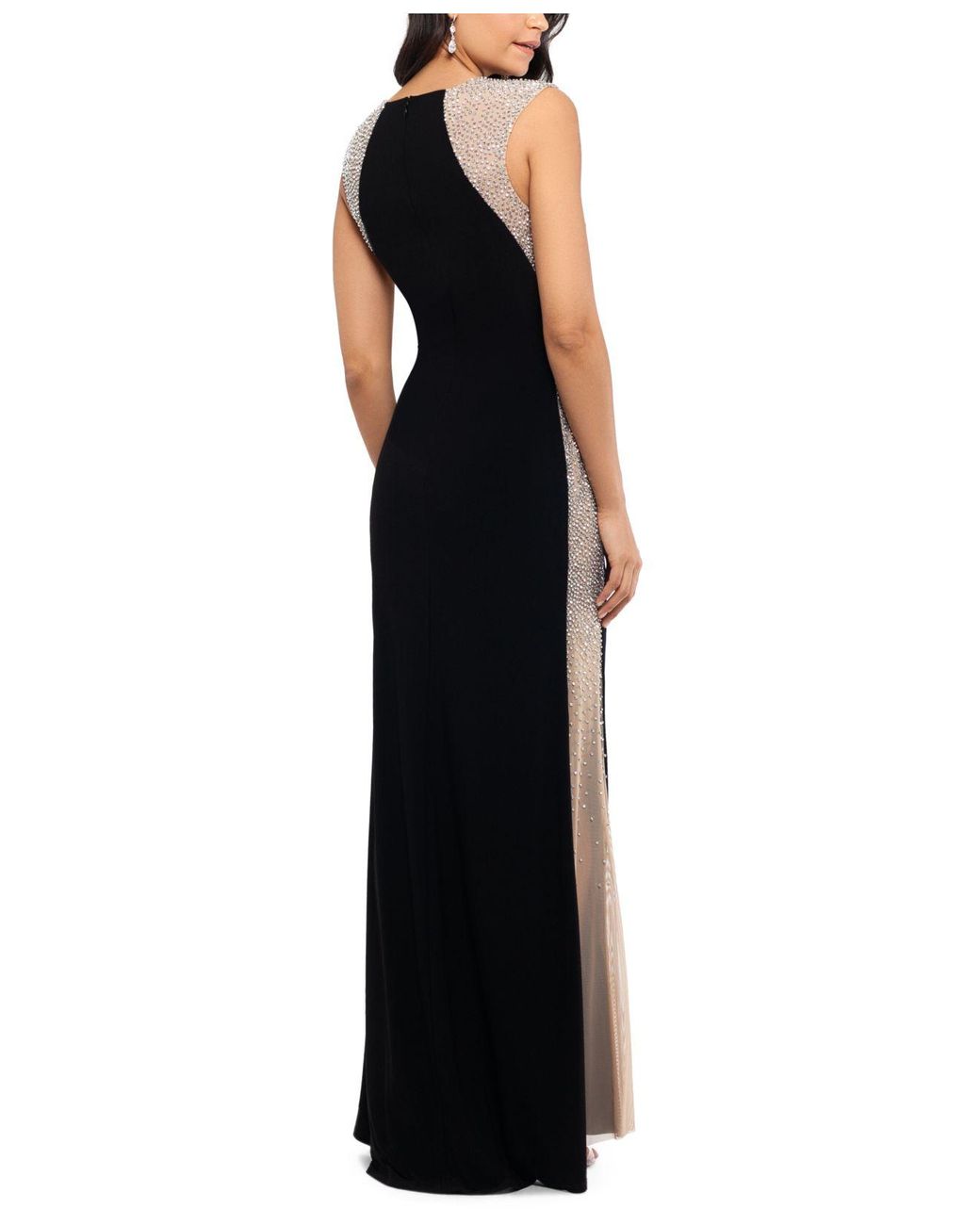 xscape petite beaded illusion gown