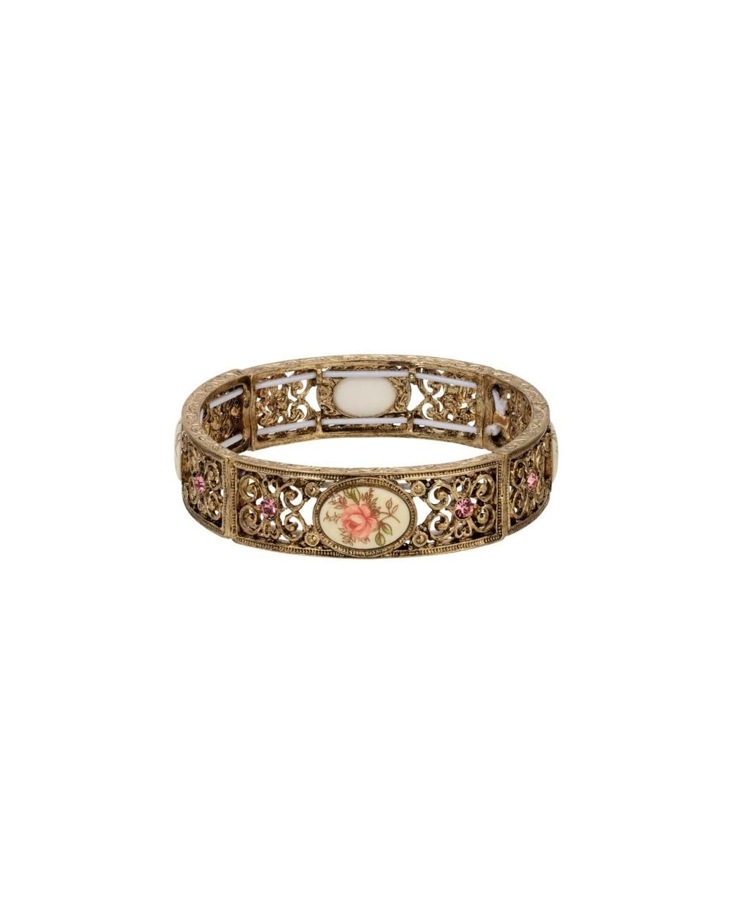 Goldeden Rose 2028 Gold-tone Rose Decal Ivory Stretch Bracelet in White | Lyst