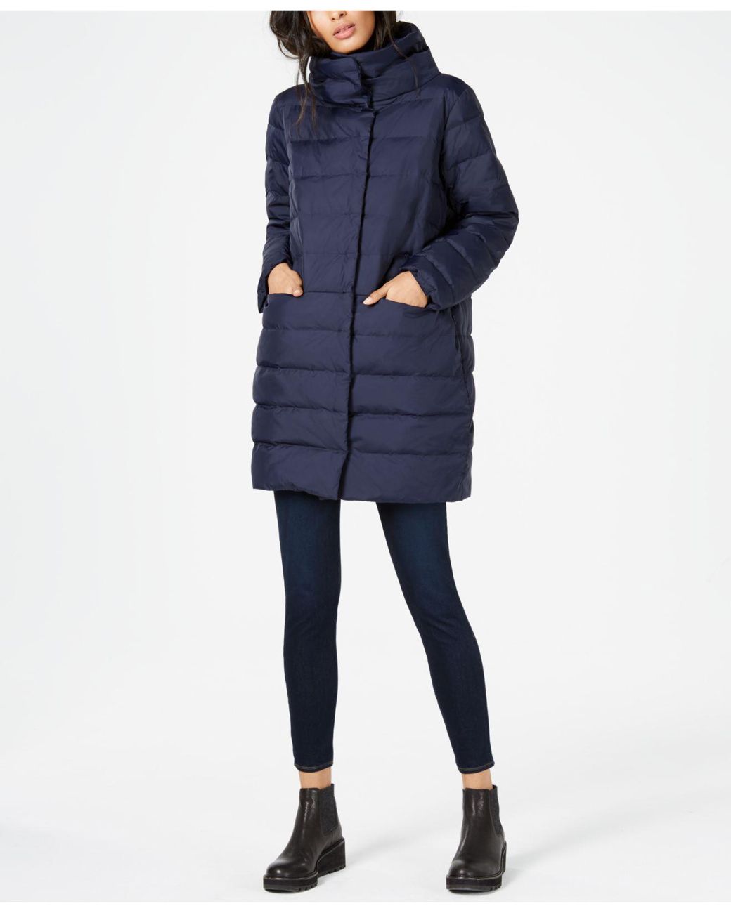 Eileen Fisher Recycled Nylon Cocoon Puffer Coat in Blue Lyst