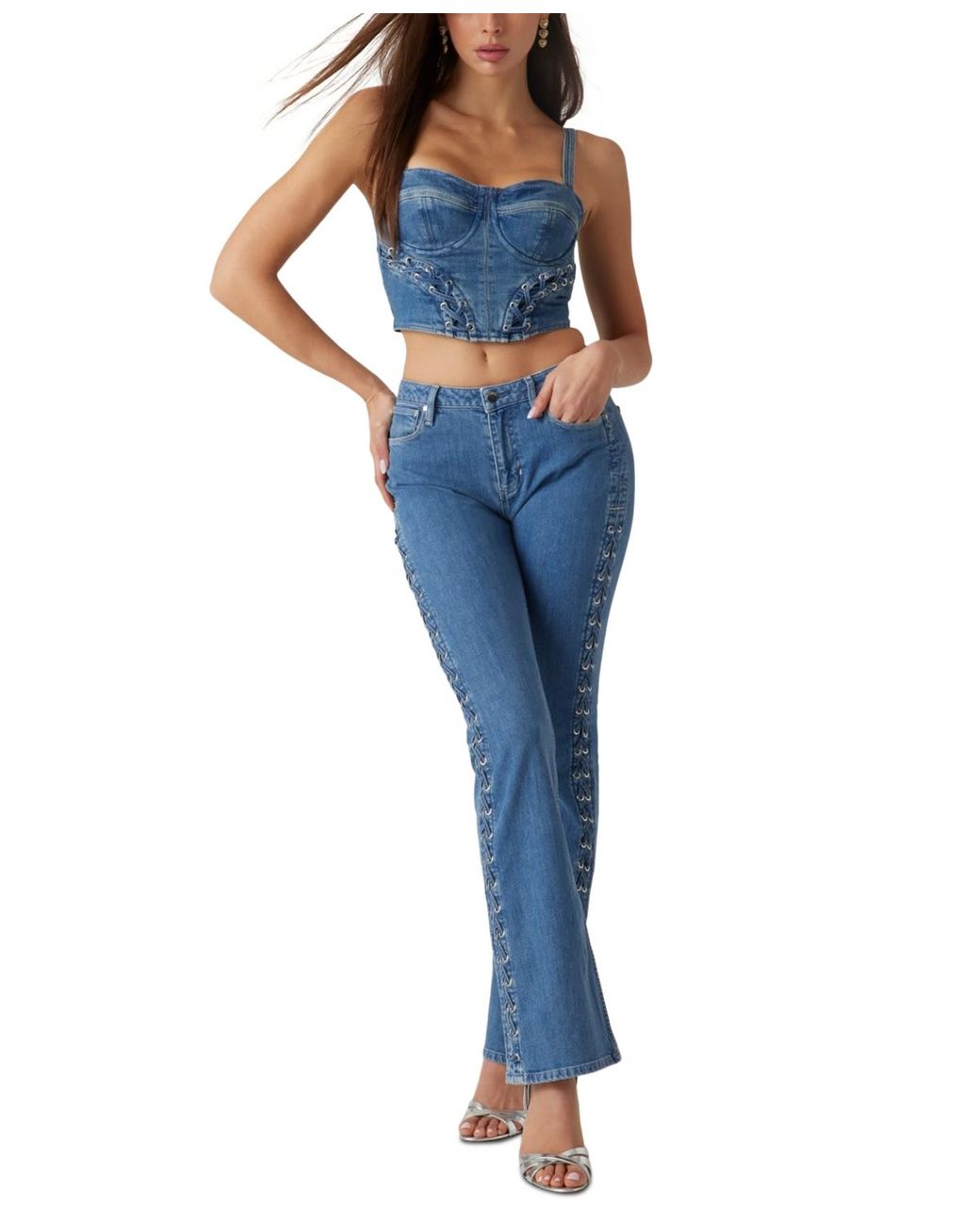 売れ筋商品|||ゲス カットソー トップス レディース Women's Lace-Up Marsy Bustier Top LACE UP BLUE Guess Lace-up Marsy Bustier Top in Blue | Lyst