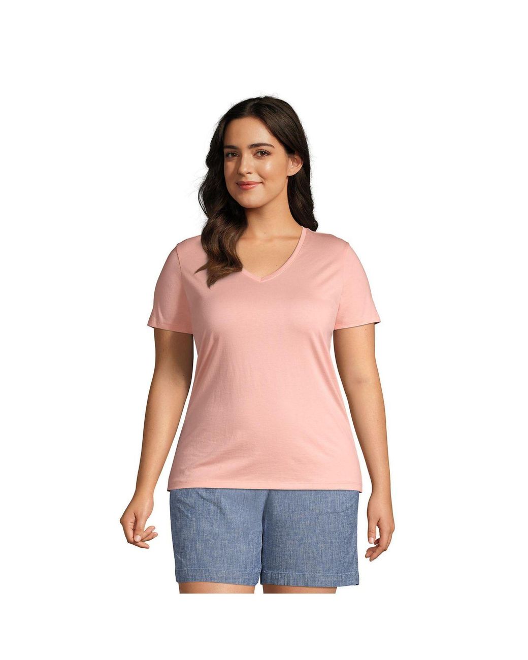 Lands' End Plus Size Relaxed Supima Cotton Short Sleeve Vneck Tshirt