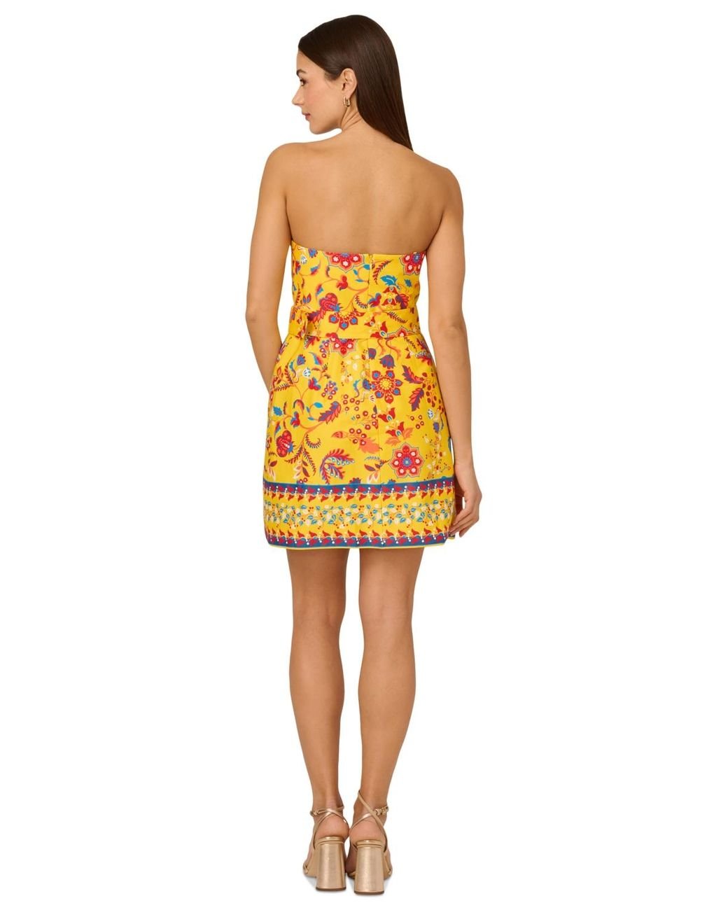 Adrianna Papell Cotton Printed O-ring Dress in Yellow | Lyst