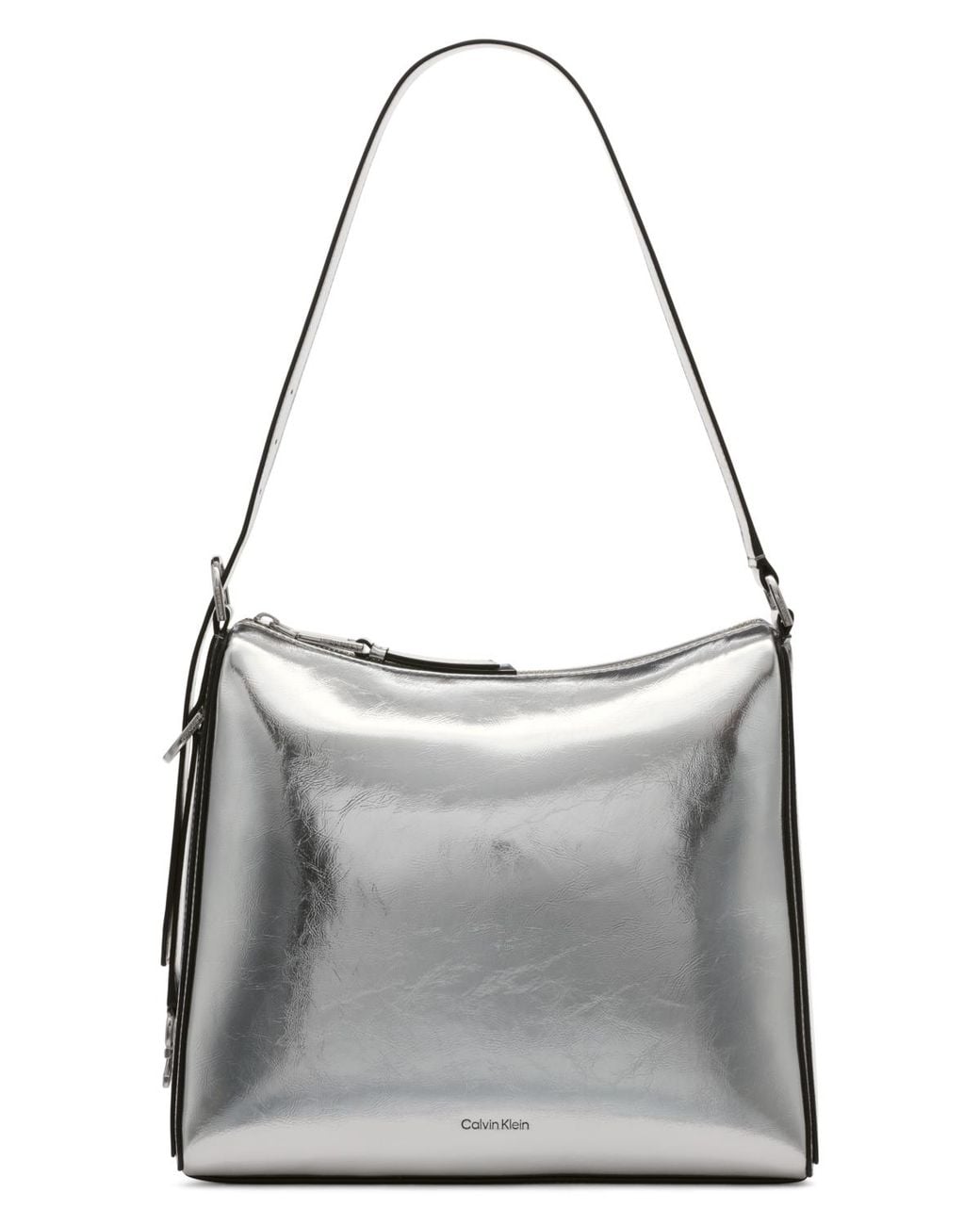 Calvin Klein Gray Mandy Metallic Top Zipper Shoulder Bag
