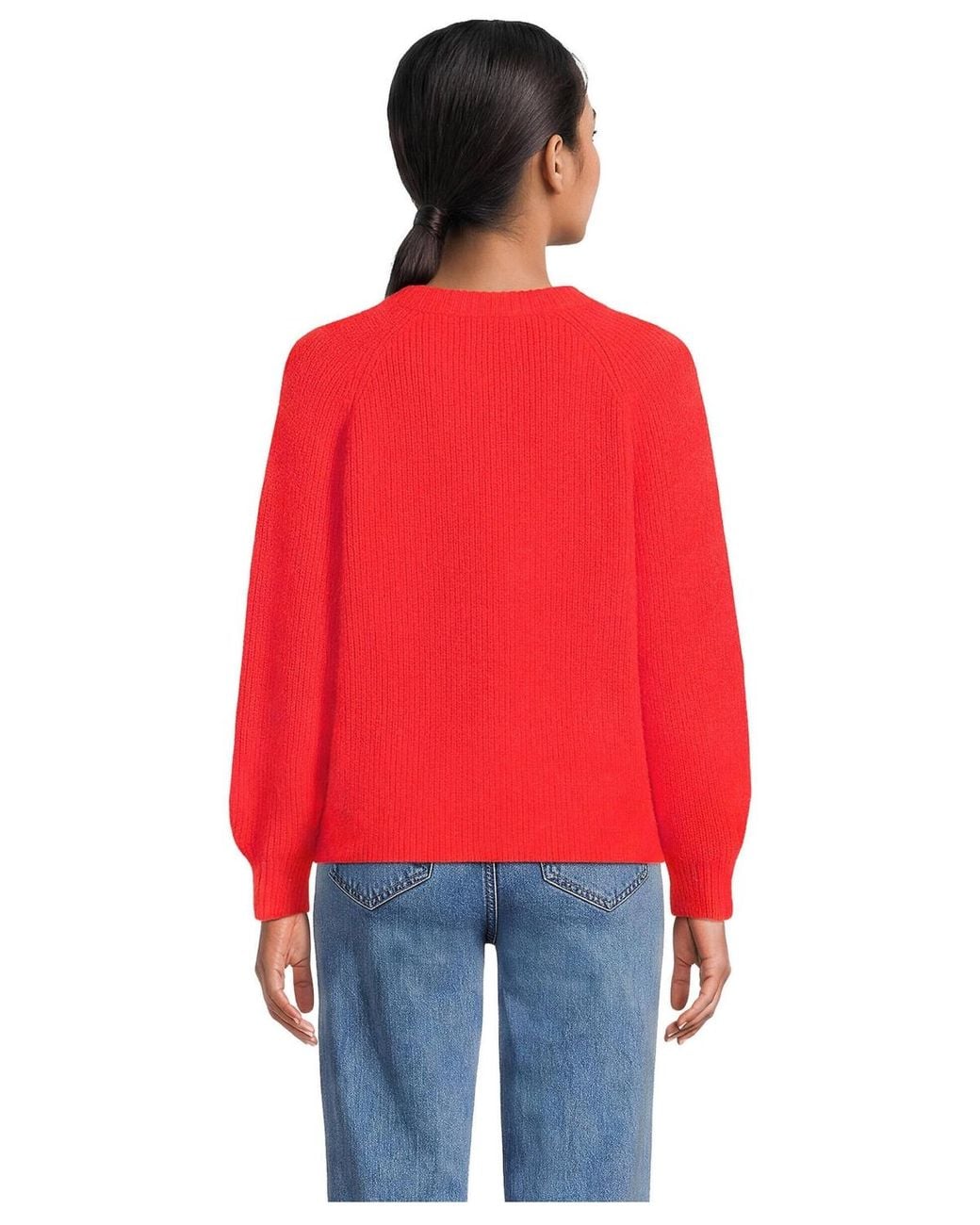 Lands' End Fuzzy Shaker Cardigan Sweater in Red | Lyst