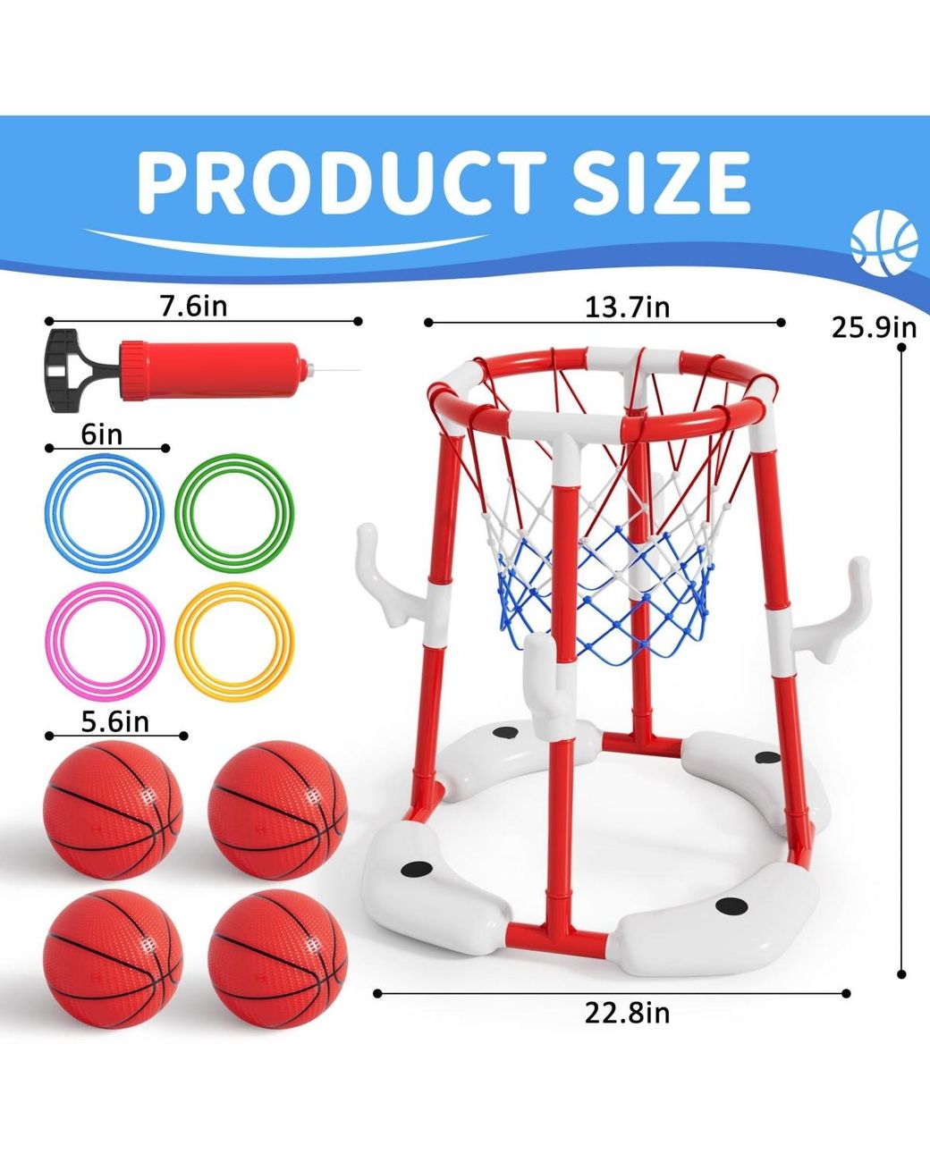 Gnuadz 2 In1 Pool Basketball Hoop Floating Set Balls Rings Pump ...