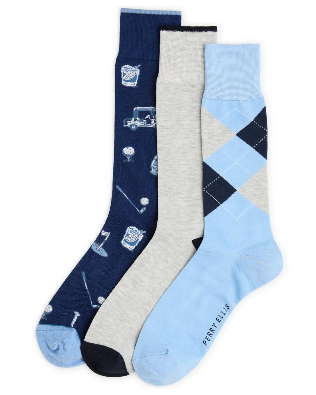 Perry Ellis Blue Patterned Golf Socks for men