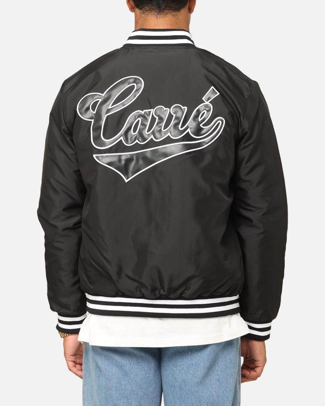 carre Black Team Puffer Varsity Jacket for men