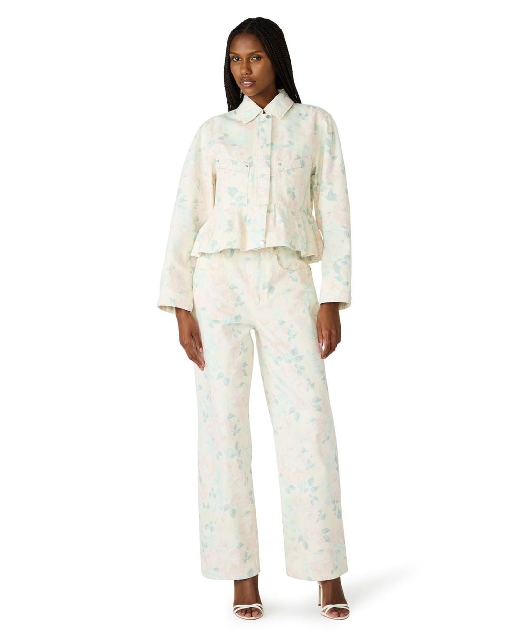 Steve Madden White Printed Collared Jacket