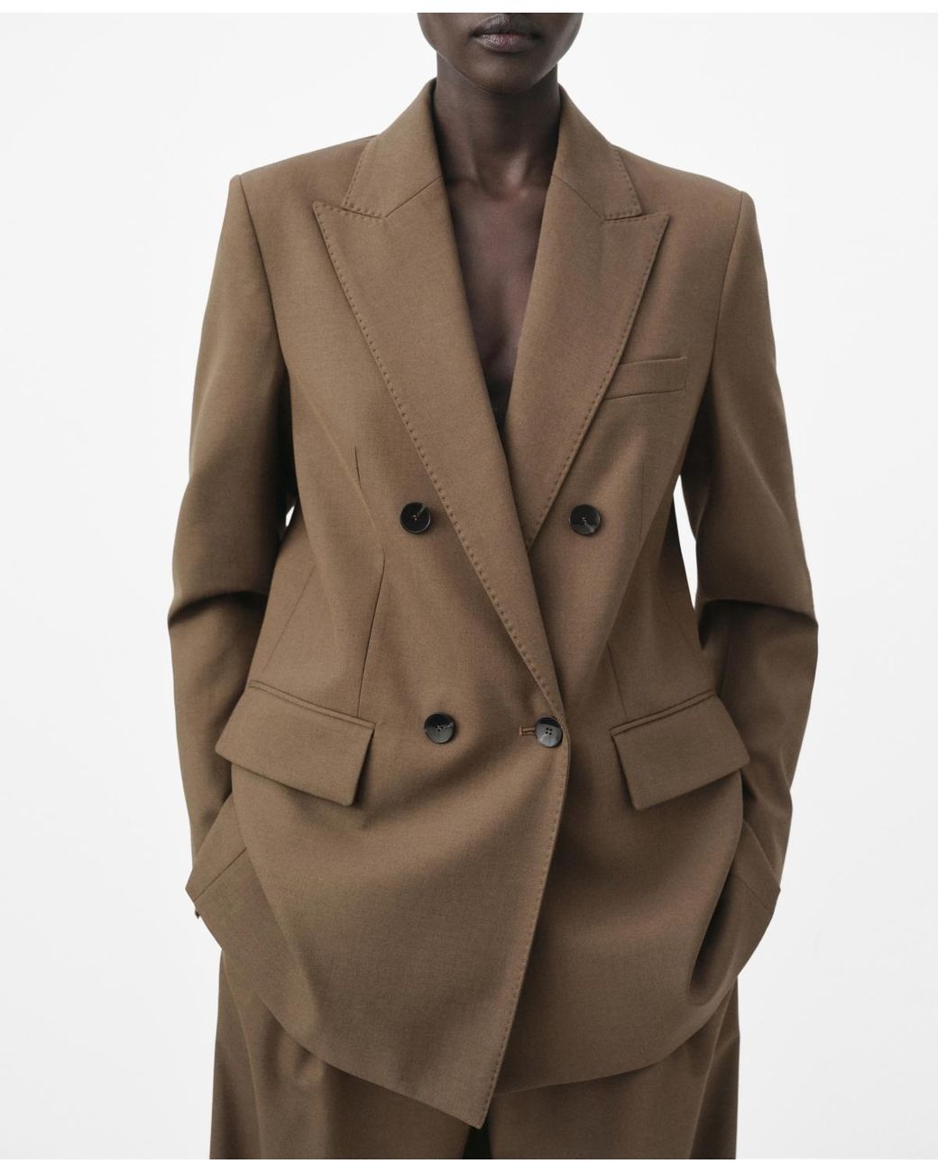 Mango Brown Double-breasted Suit Blazer