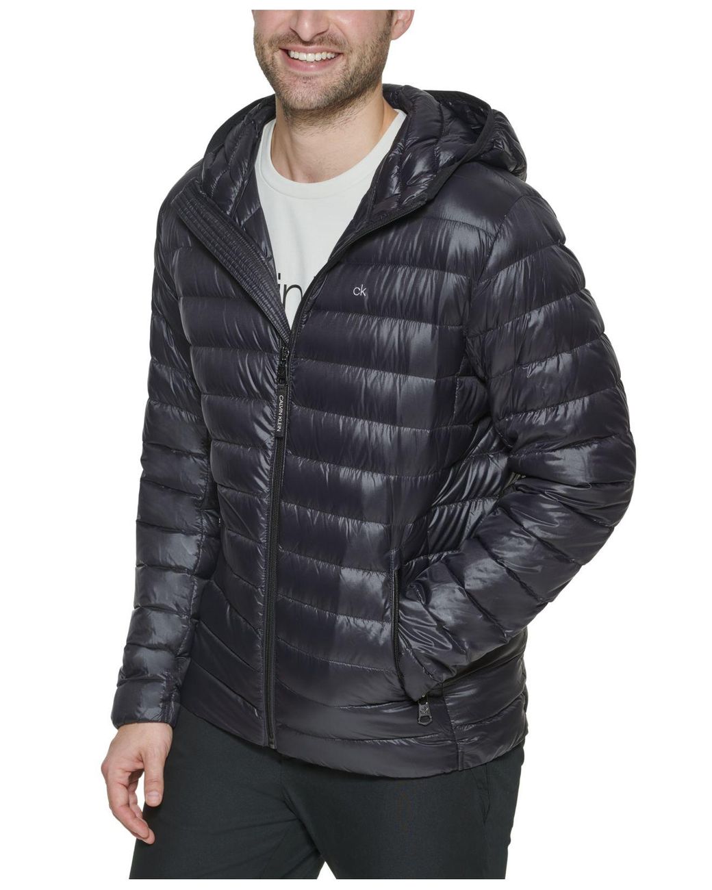 Calvin Klein Men's Full Zip Hooded Puffer Jacket - Grey - S