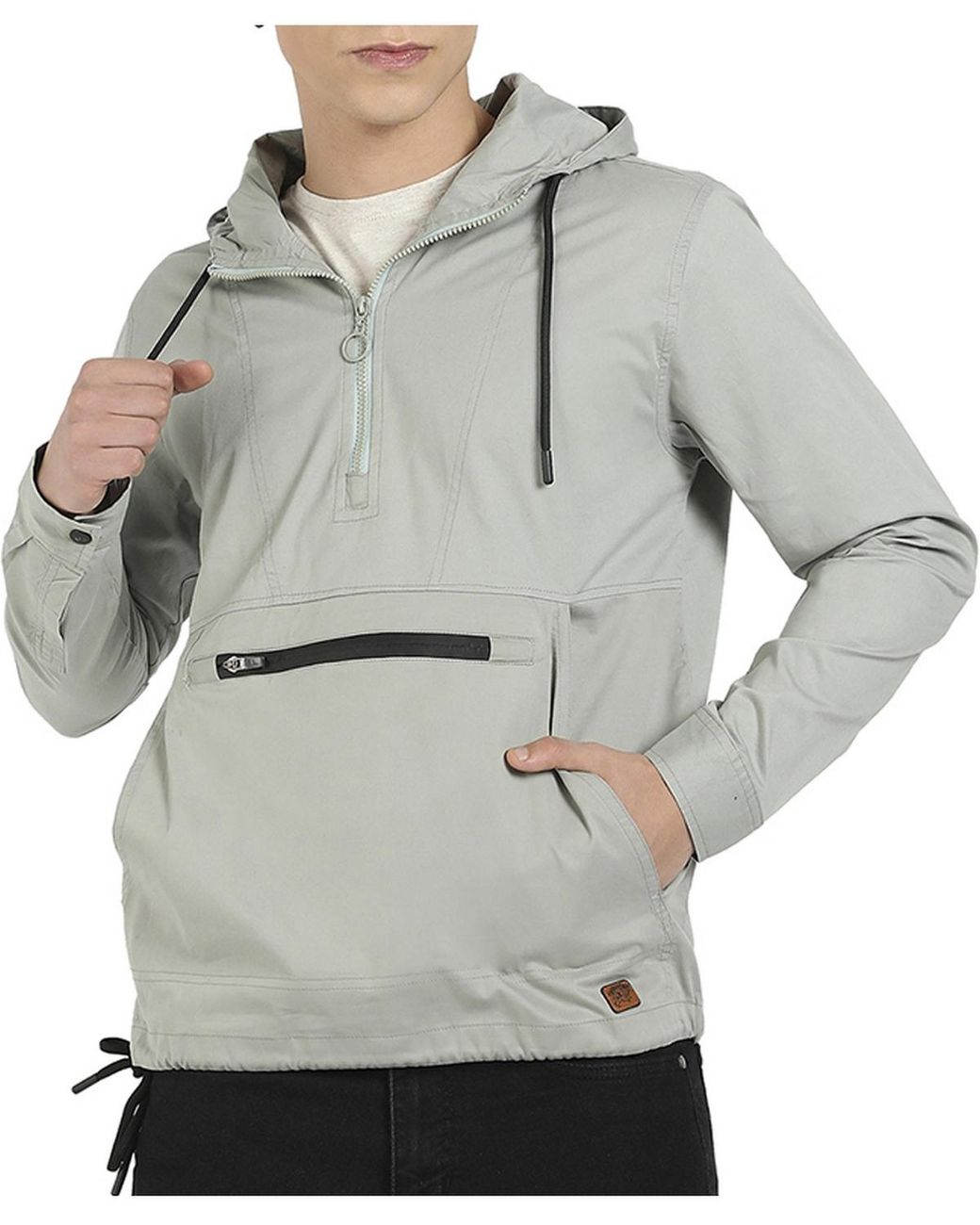 Cahoot Gray Campus Sutra Half-zip Utility Jacket With Contrast Drawstring for men