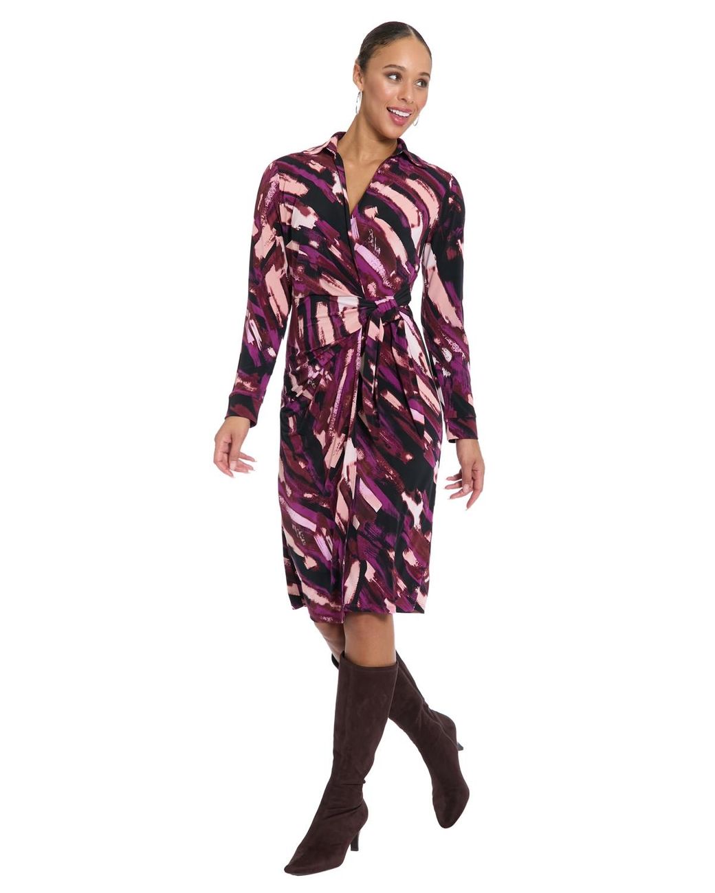London Times Side Tie Wrap Long-sleeve Midi Dress in Red | Lyst