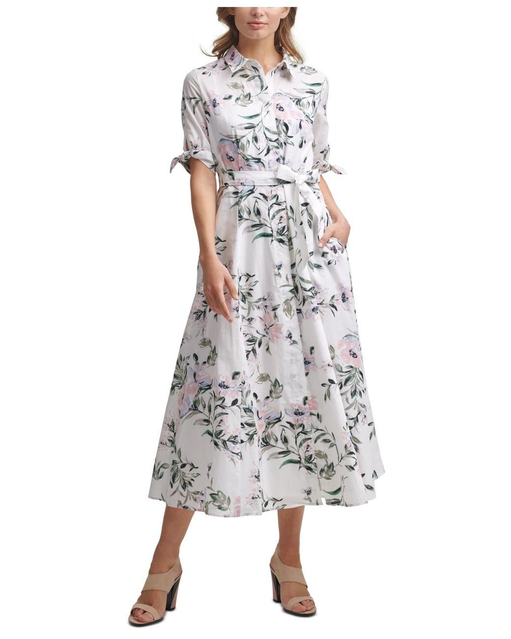Calvin Klein Plus Size Floral-print Cotton Shirtdress - Lyst