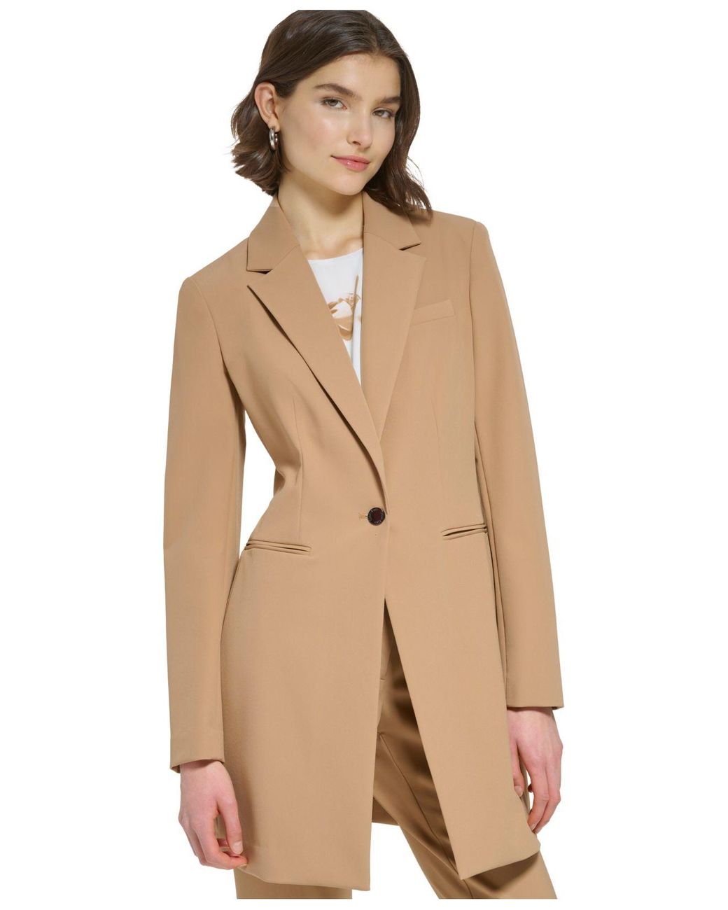 Calvin Klein One Button Infinite Stretch Topper Jacket in Natural Lyst
