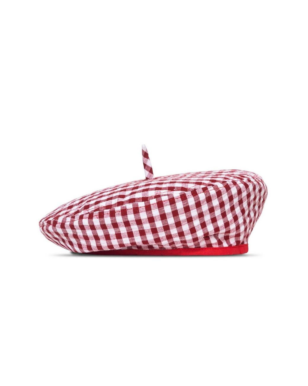 BrunnaCo Red Simone Gingham Beret Hat In