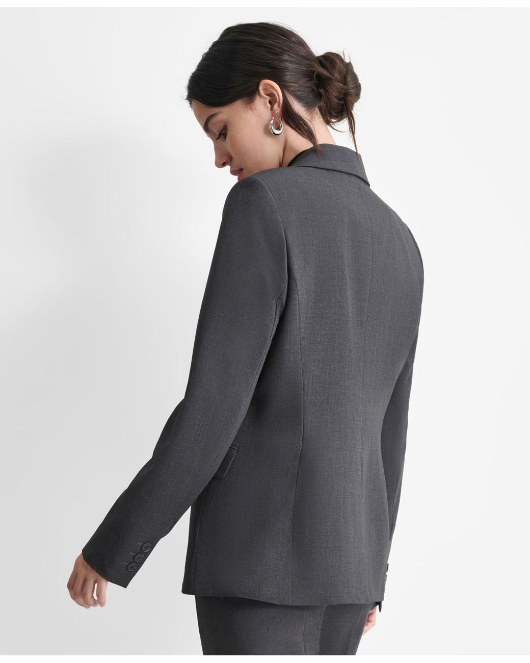 DKNY Gray Notch-lapel Button-front Long-sleeve Jacket