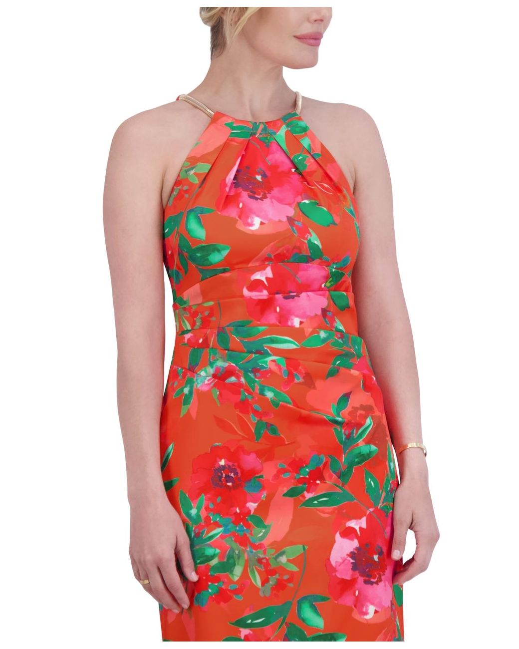 Eliza J Floral print Halter Sheath Dress in Red Lyst
