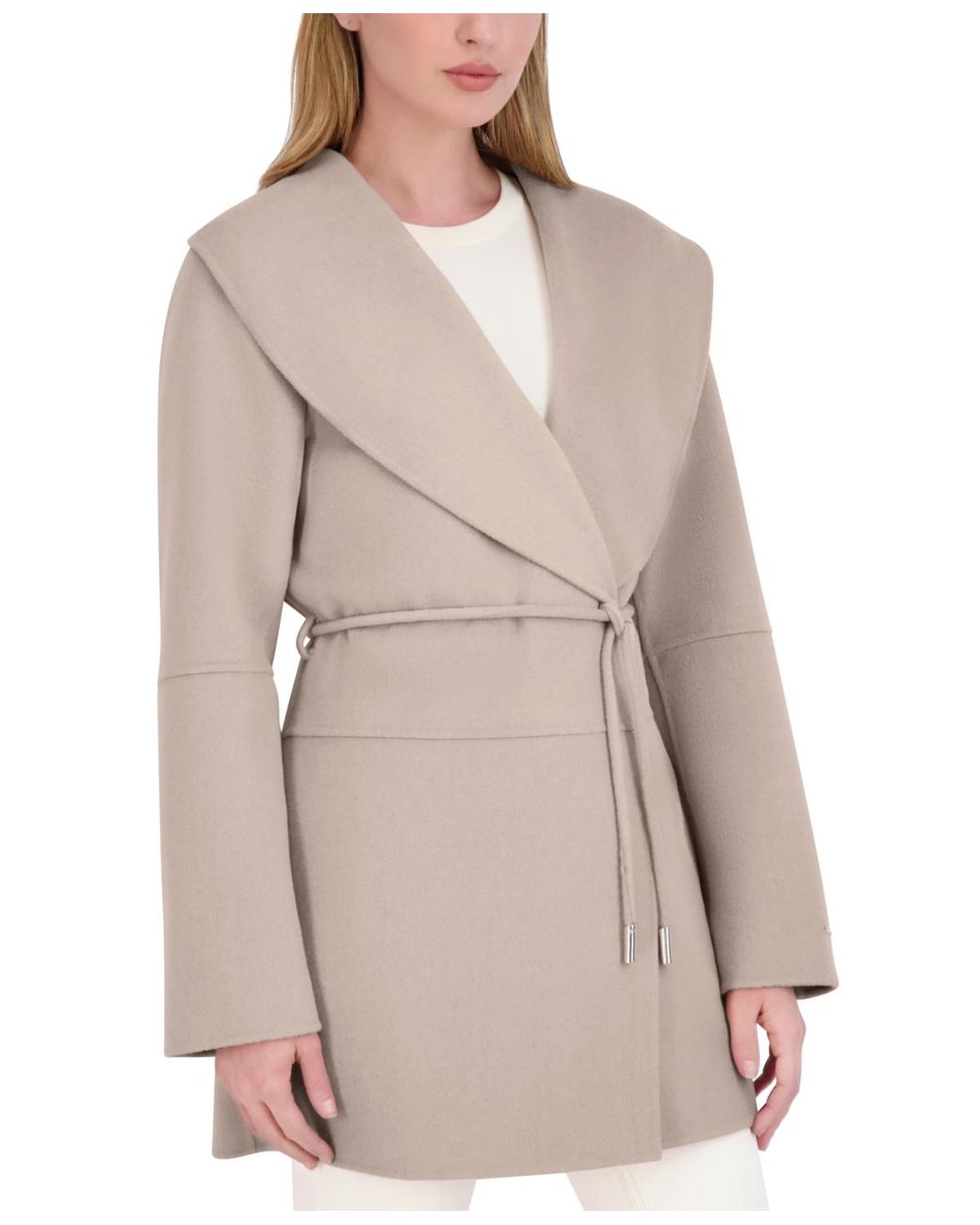 Tahari Doubled-faced Rope Belted Wrap Coat in Natural | Lyst