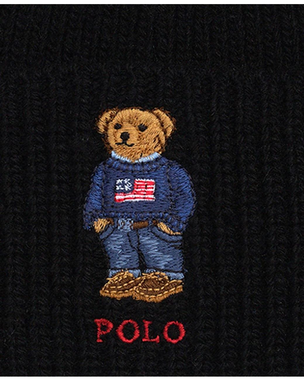 Polo Ralph Lauren Black Solid Denim Bear Beanie for men