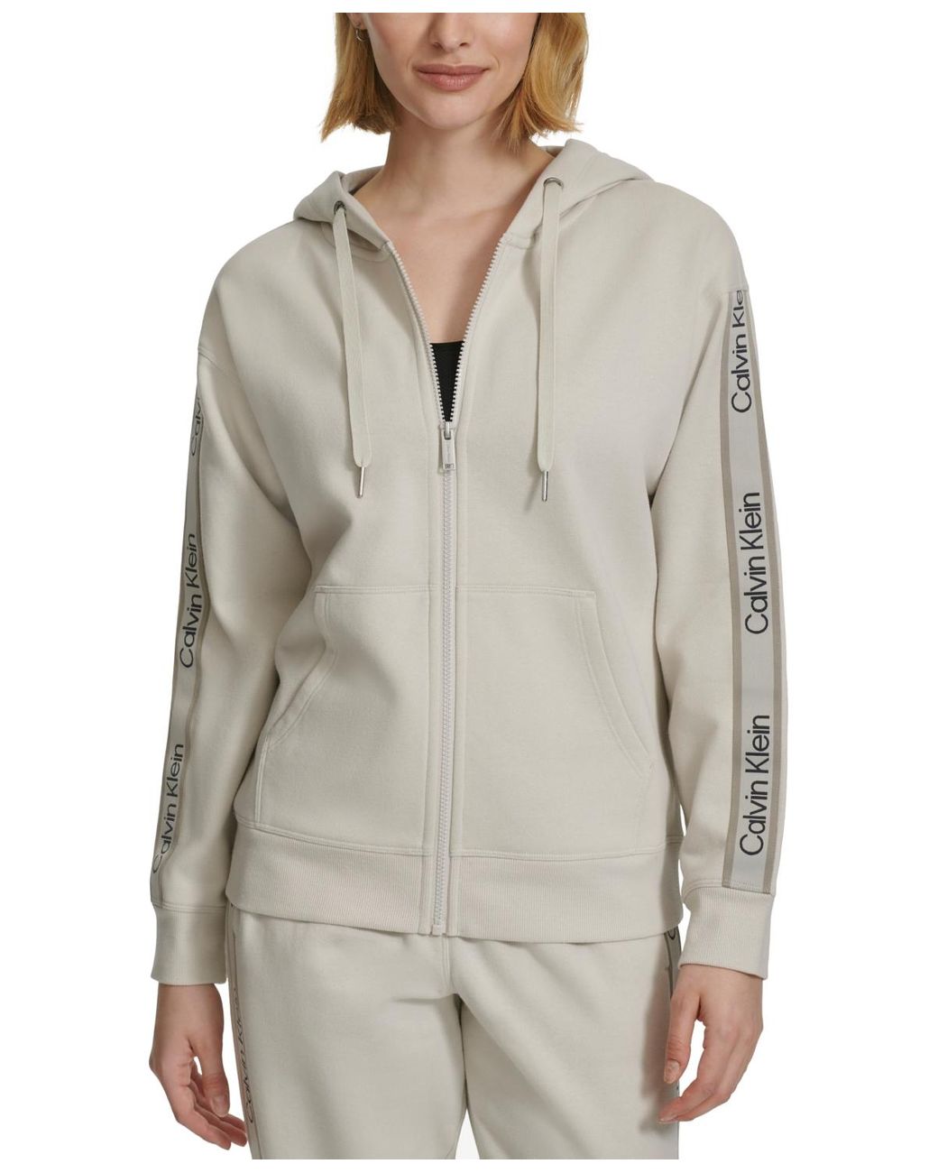 Calvin Klein Performance Fleece Logo Stripe Full Zip Hoodie in Gray Lyst