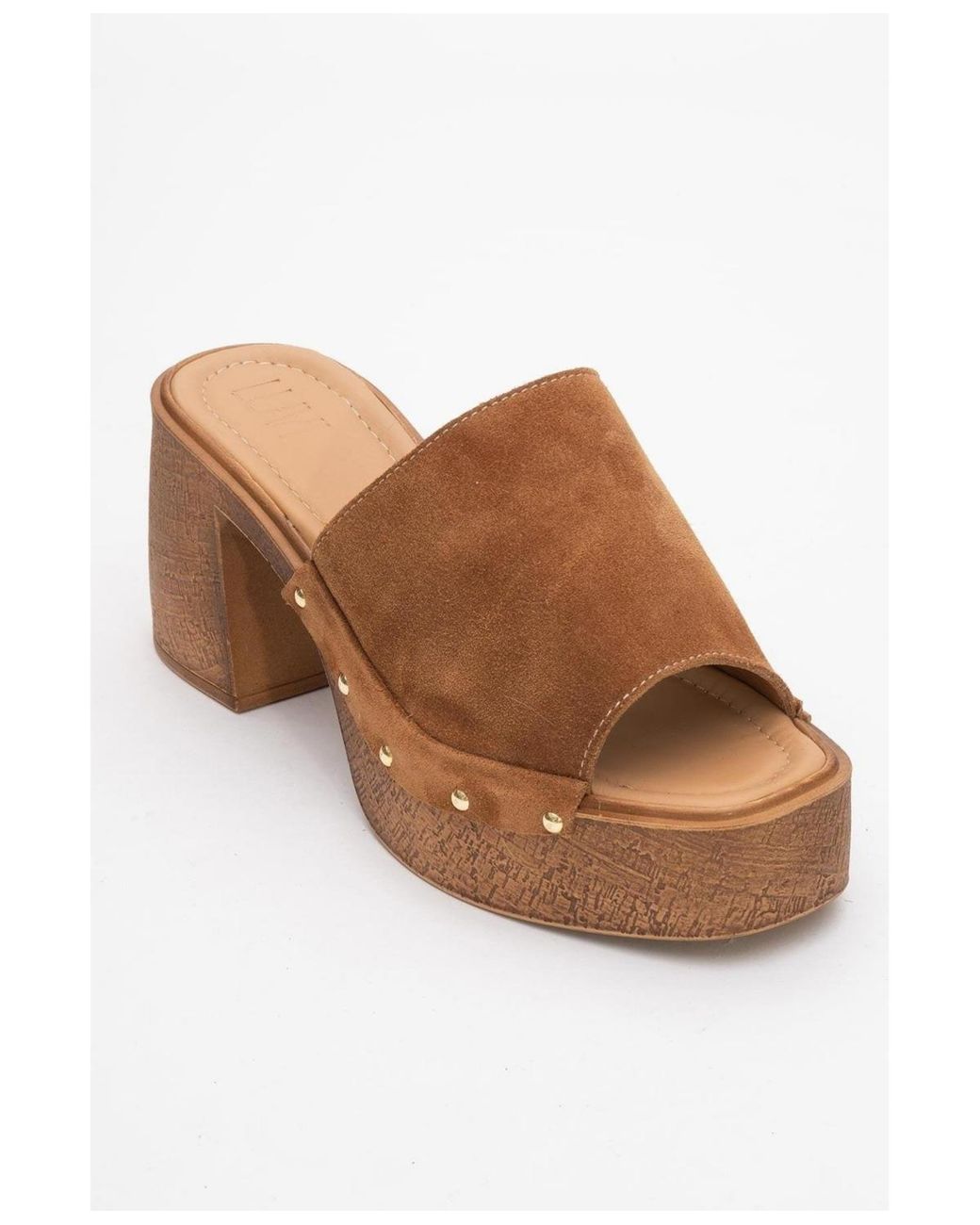 Forever & Always Shoes Brown Pull Leather Platform Mules ()