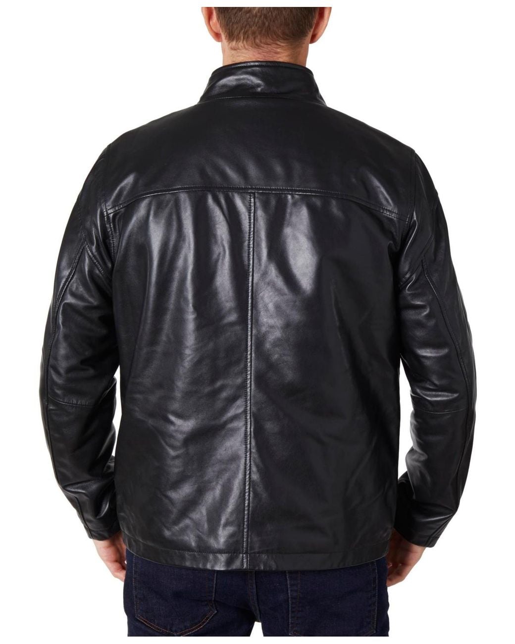 Perry Ellis Black Zipper Leather Jacket for men