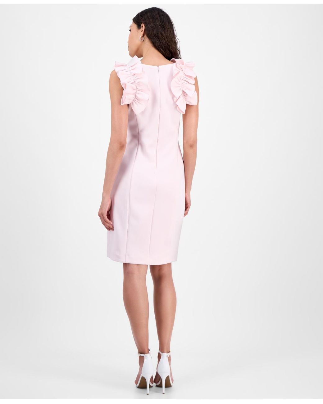 Donna Ricco Ruffled-strap Sheath Dress in White | Lyst