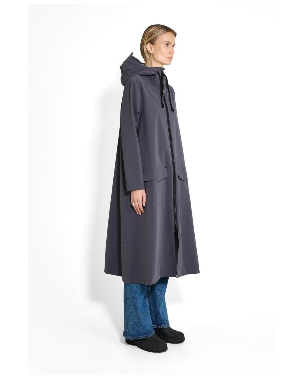 Stutterheim Blue Mosebacke Long Patch Matte Raincoat