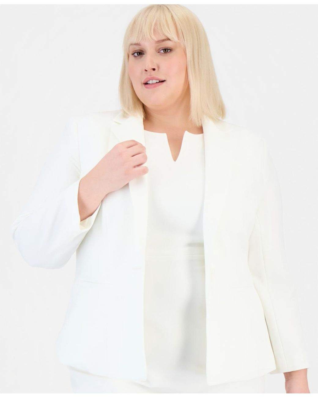 Kasper White Plus Size Crepe One-button Blazer