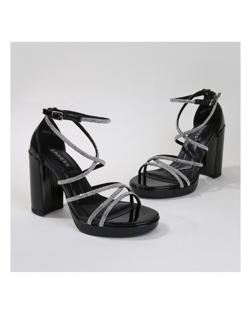 BERNESS Black Gretta Rhinestone Strappy Platform Heels