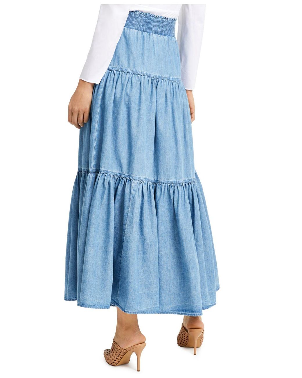 mid length black denim skirt