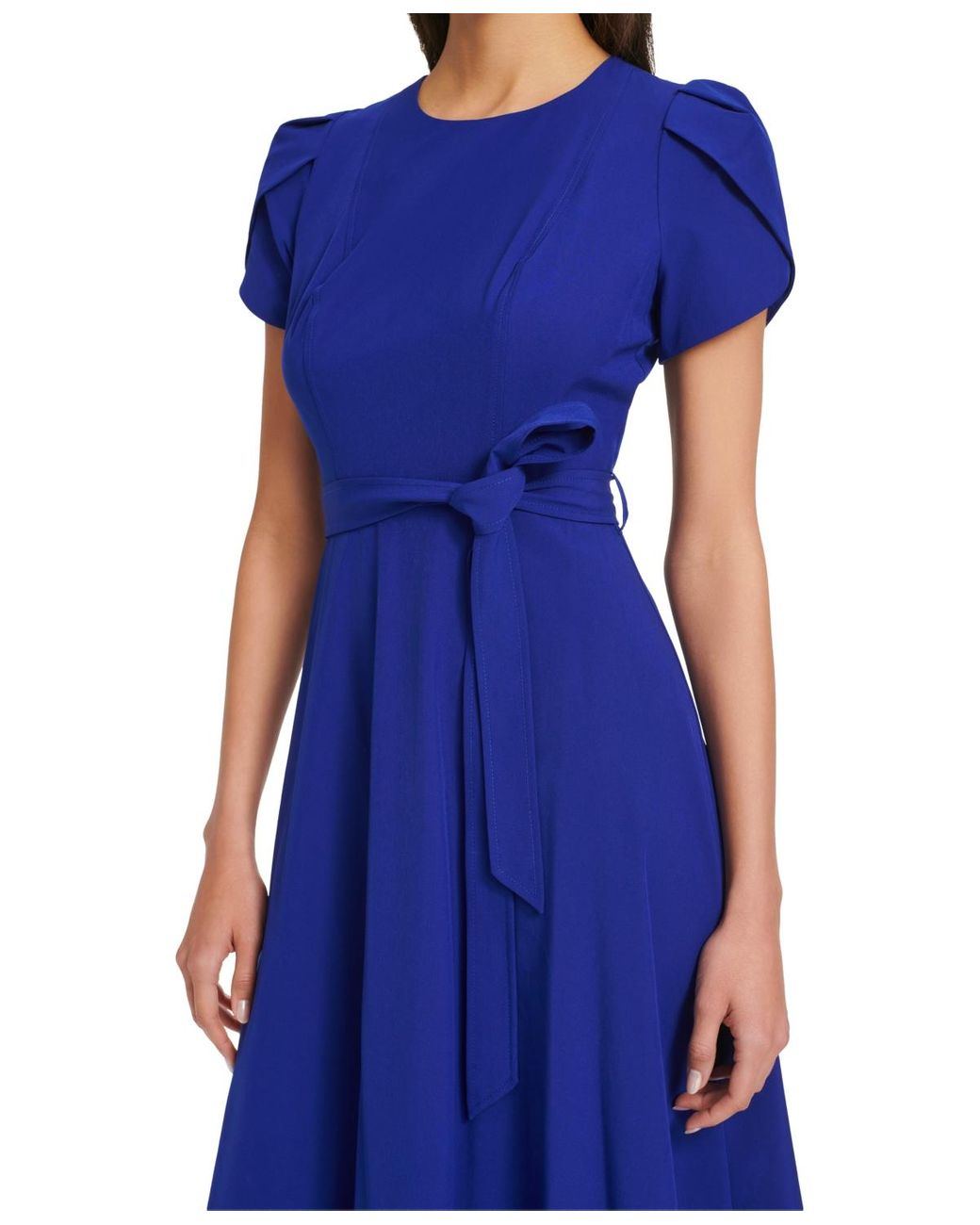 Calvin Klein Tulip-sleeve Tie-waist A-line Dress in Blue | Lyst