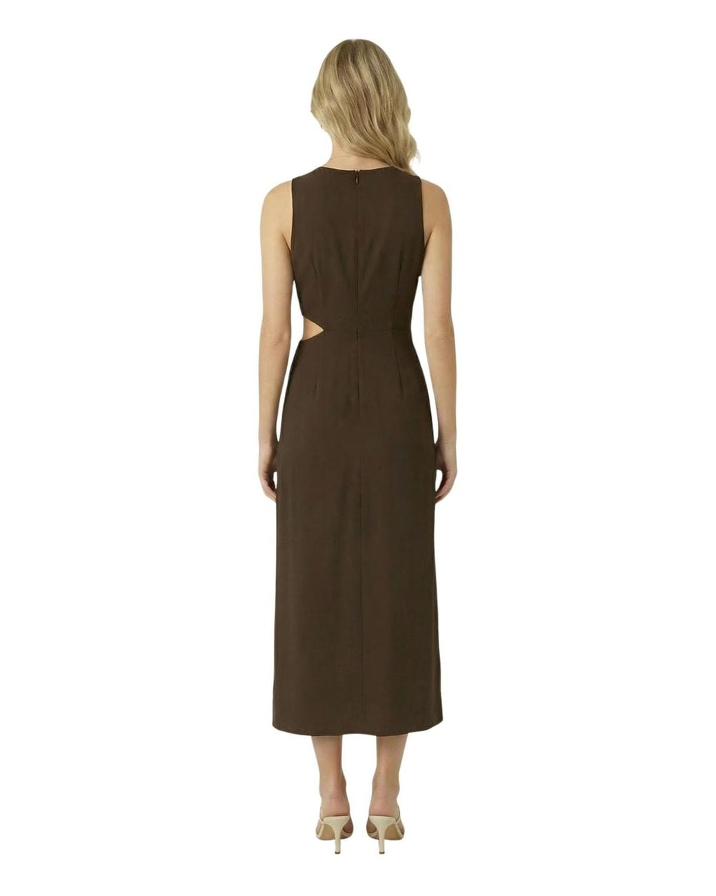 Slit Microchanels Modenaire Sleeveless Twist-detail Front-slit Midi Dress in Brown | Lyst