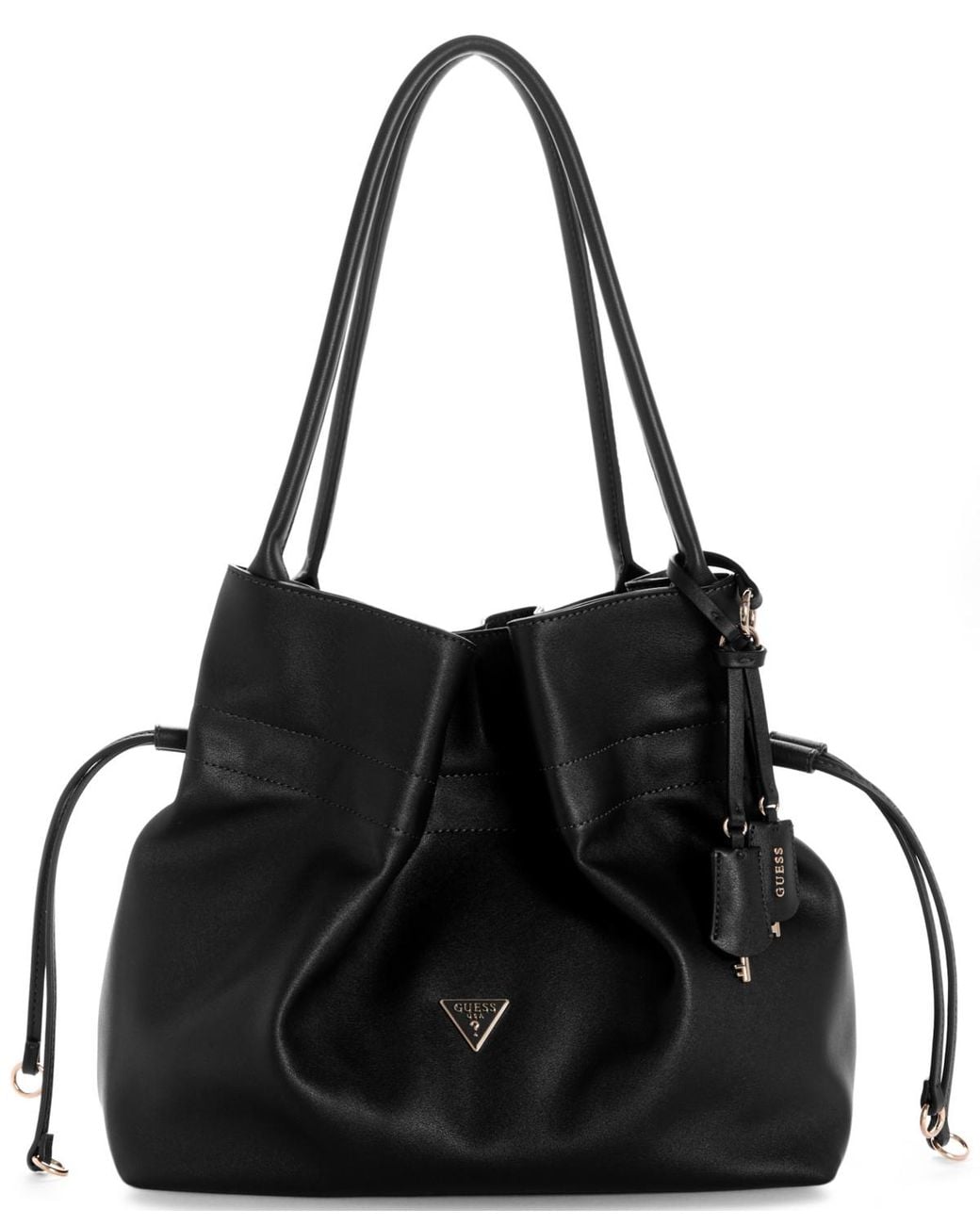 Guess Black Karima Medium Drawstring Tote Handbag