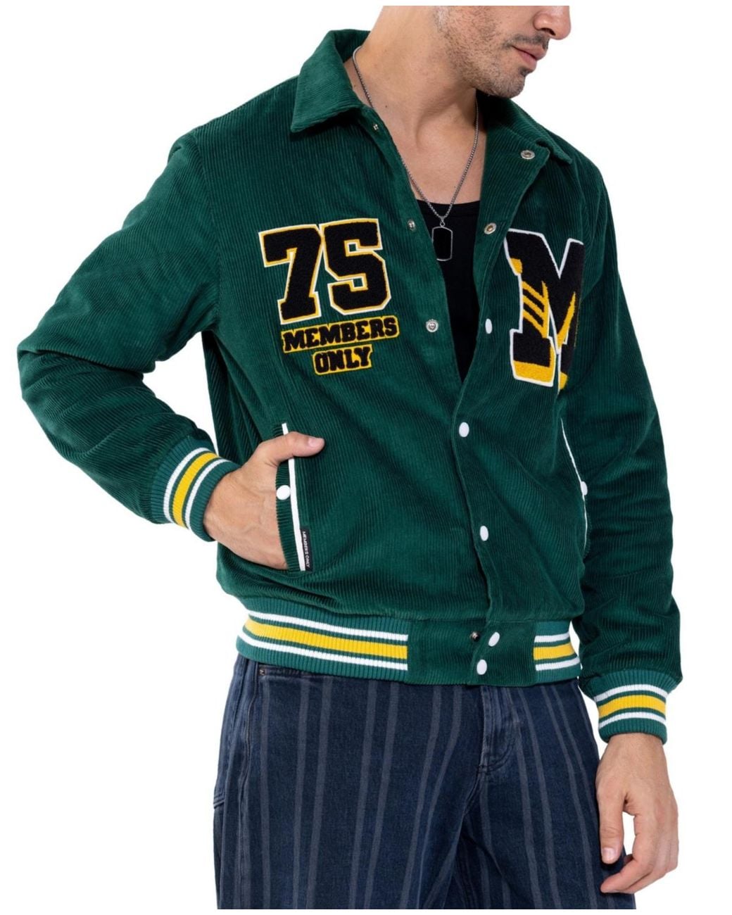 Members Only Green Corduroy Varsity Jacket for men