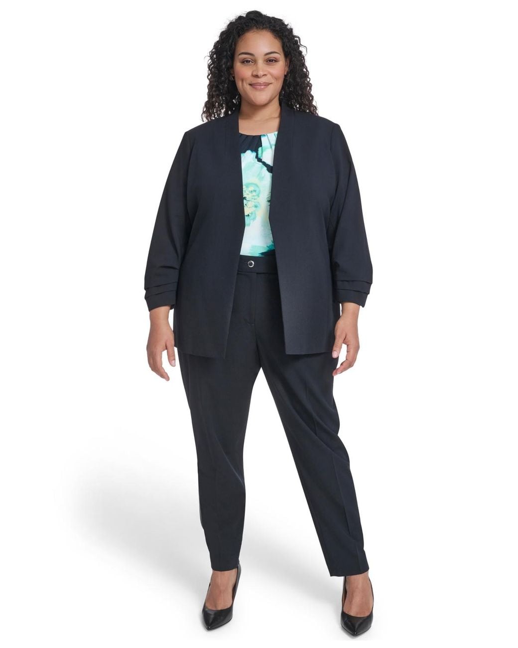 Calvin Klein Blue Plus Size Collarless Open Front Jacket