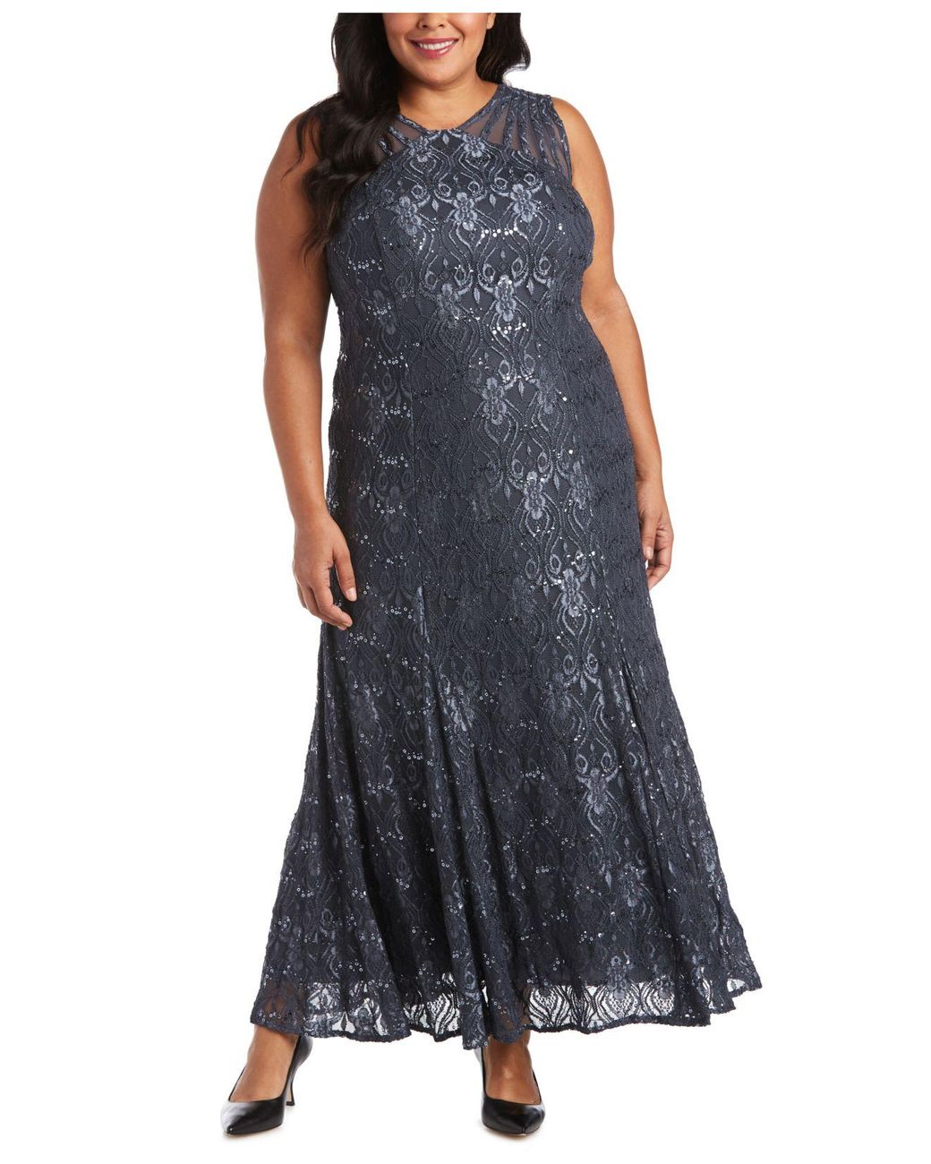 R & M Richards Plus Size Sequin Lace Gown in Charcoal Gray (Gray) - Lyst