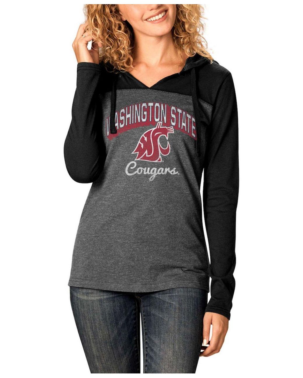 Camp David Charcoal Washington State Cougars Knockout Color Block Long  Sleeve V-neck Hoodie T-shirt in Black | Lyst