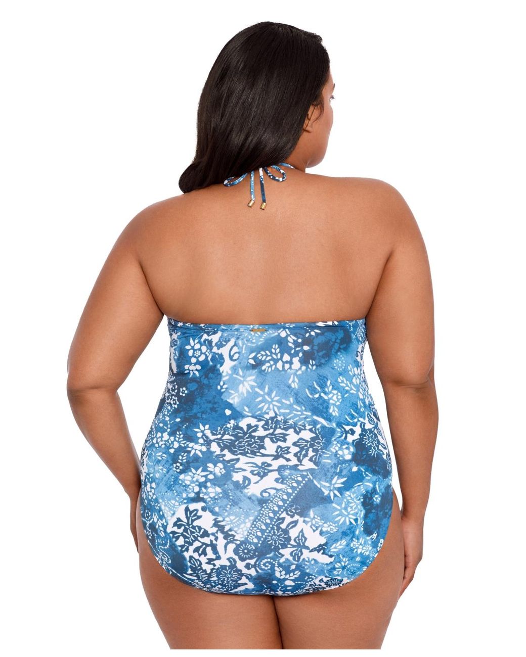 Lauren by Ralph Lauren Plus Size Bandeau Halter One-piece Swimsuit in Blue