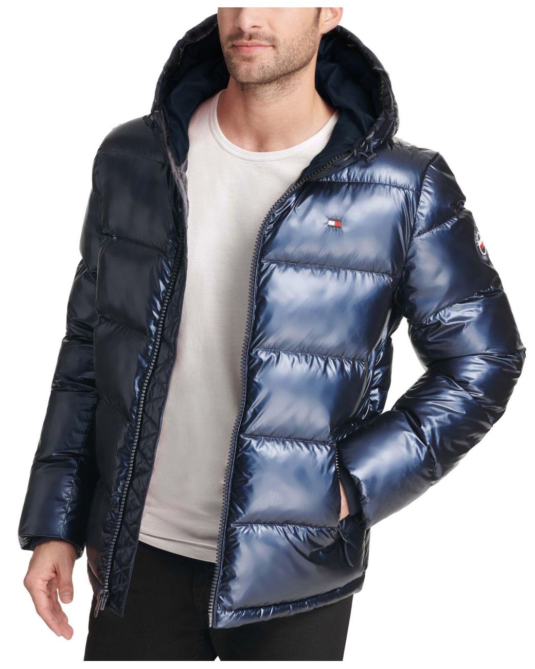 tommy hilfiger navy puffer coat