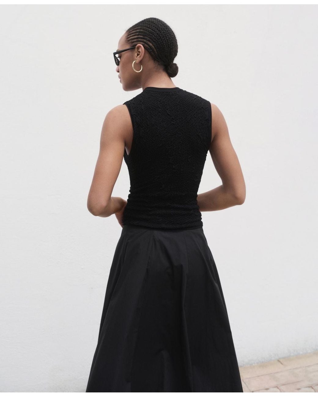 Mango Black Textured Crepe Top