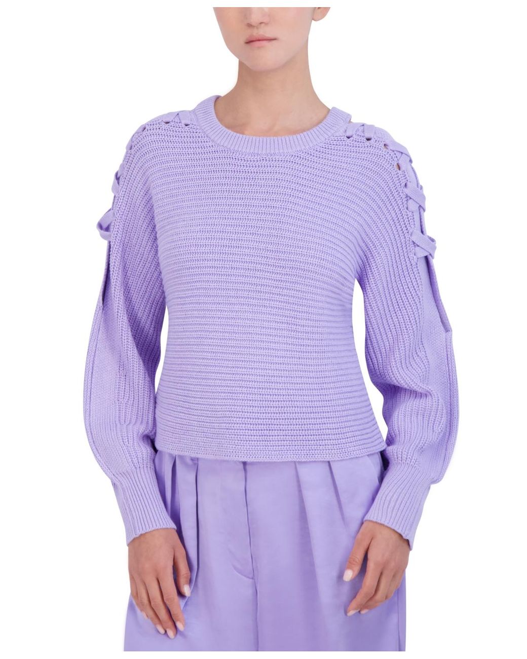 BCBG New York Lace up Shoulder Sweater in Purple Lyst