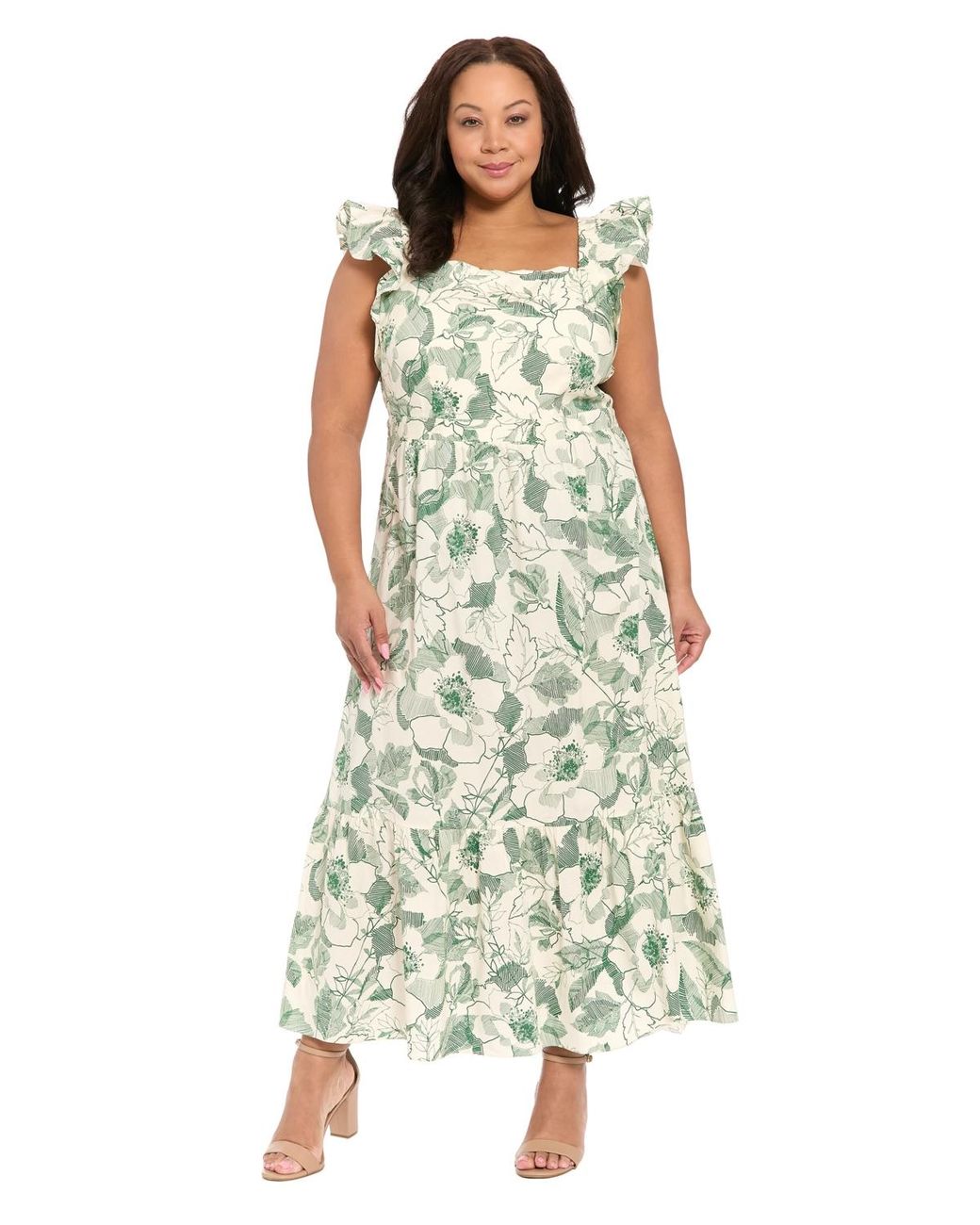 London Times Plus Size Printed Square Neck Maxi Dress in Green | Lyst