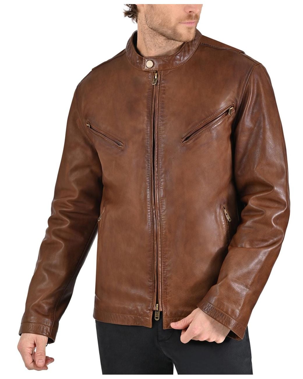 Frye Brown Modern Cafe Racer Leather Jacket for men