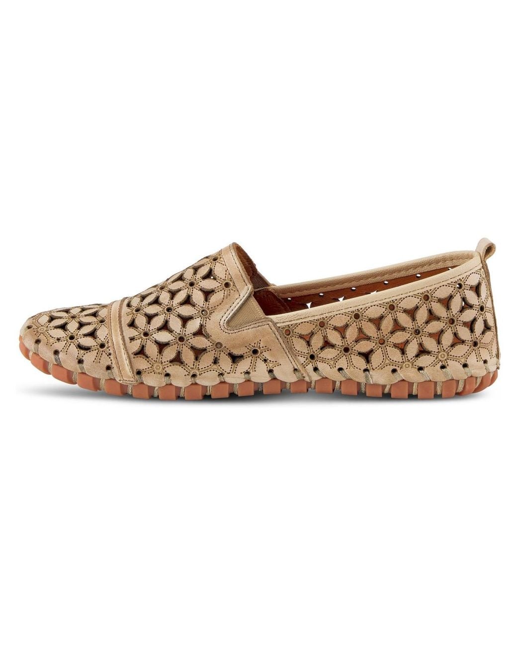 Spring Step Brown Flowerflow Laser-cut Leather Loafer