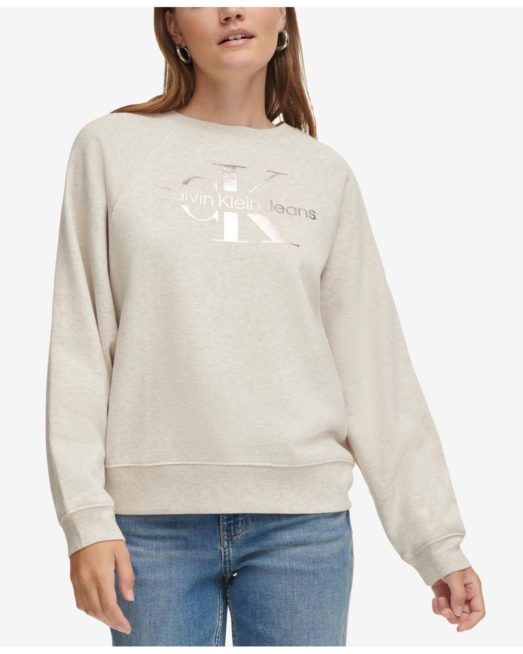 Calvin Klein Foil-sliced Monogram Logo Sweatshirt in Natural | Lyst