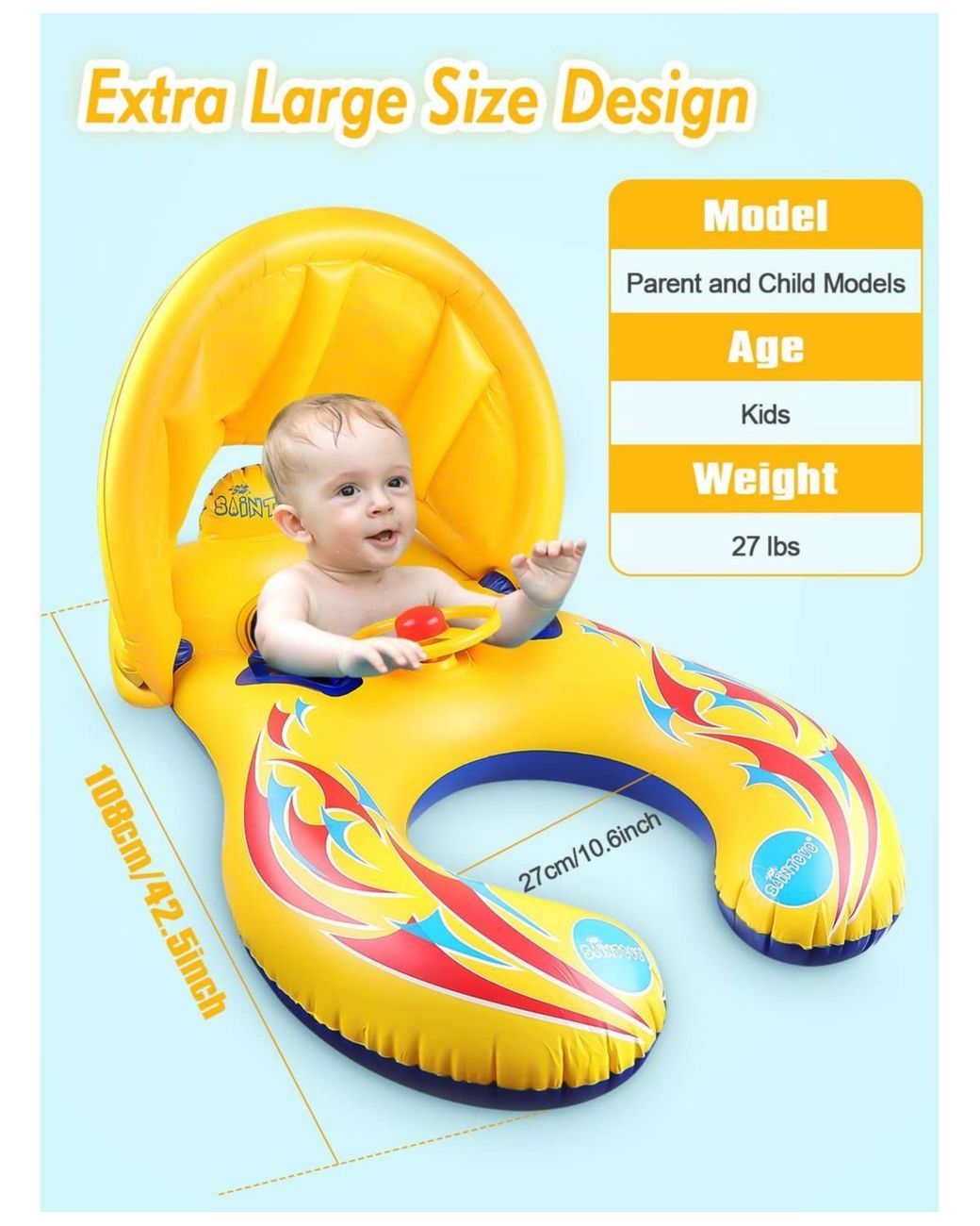 Aofar Inflatable Double Person Float Seat With Sun Shade Pool Ring in ...